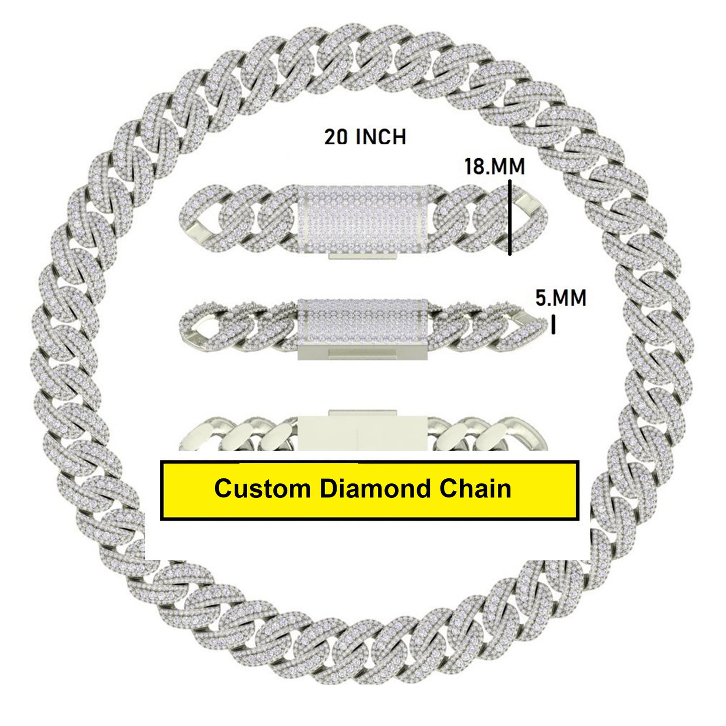 20 inch 18mm Fully Iced Out Rose Gold Miami Cuban Link Chain Necklace Mens