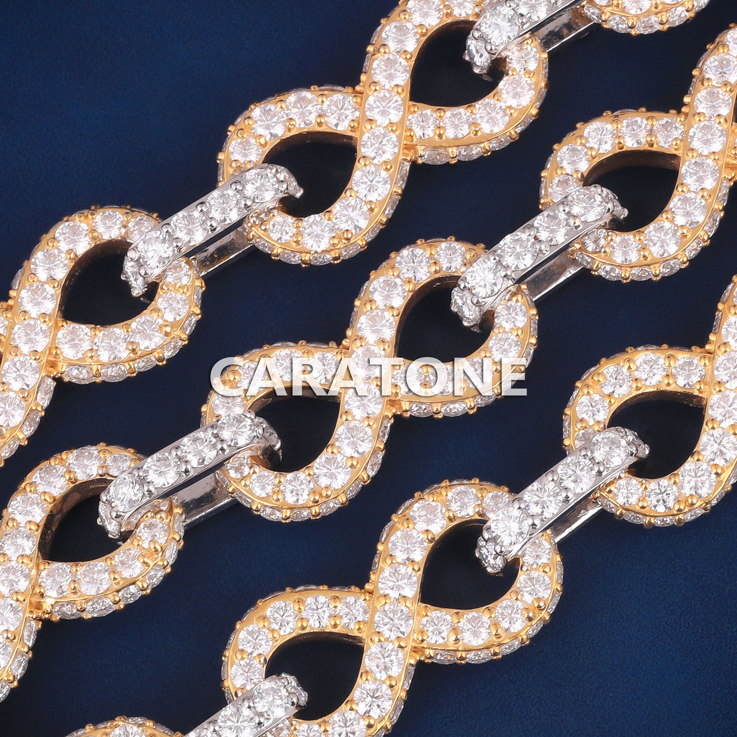 22 inch 18mm Big Round Diamond Iced Infinity Link Cuban Chain with Two Tone Silver & Yellow Gold Mens Custom Rappers Chains