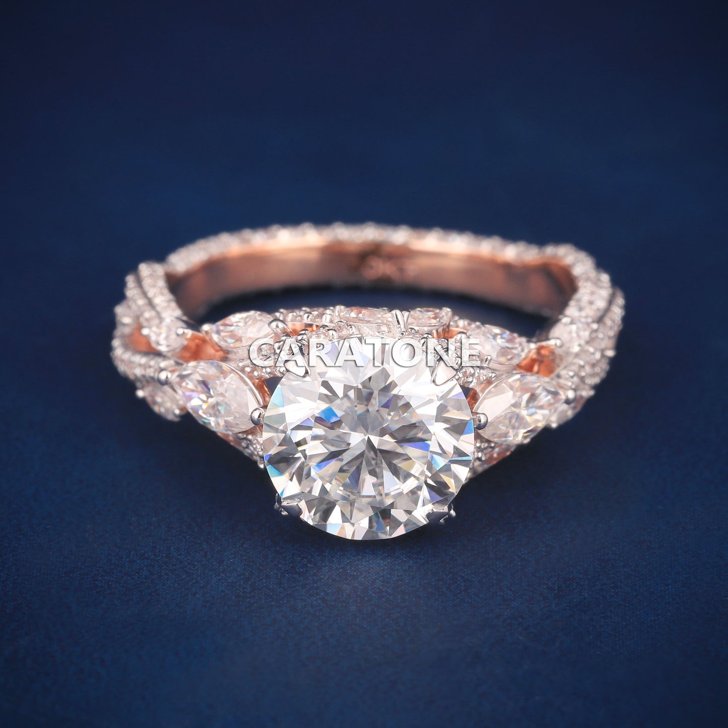 Rose Gold Rings For Women Round Brilliant Lab Diamonds Wedding And Engagement Jewelry For Her