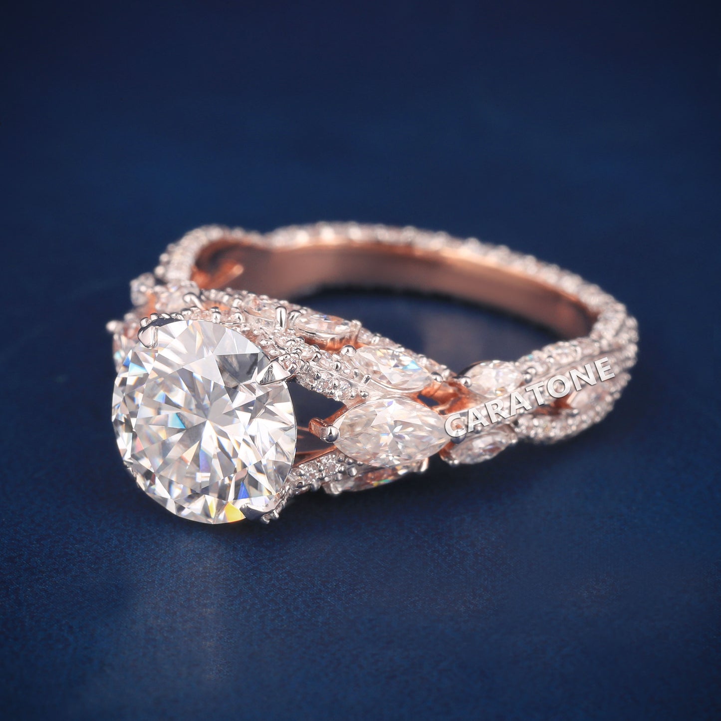 Rose Gold Rings For Women Round Brilliant Lab Diamonds Wedding And Engagement Jewelry For Her
