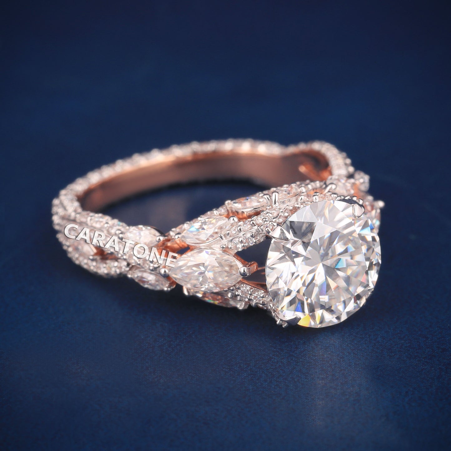 Rose Gold Rings For Women Round Brilliant Lab Diamonds Wedding And Engagement Jewelry For Her