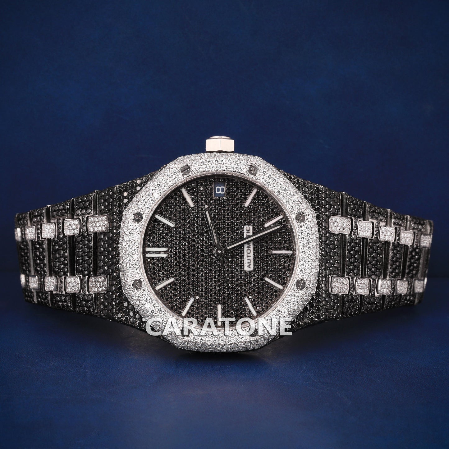 Full iced out Hip hop branded Custom made watch with Black Diamonds