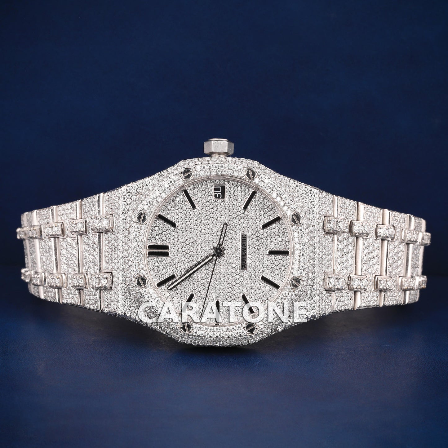 Full iced out Hip hop branded Custom made watch with white tone and diamond tester passed