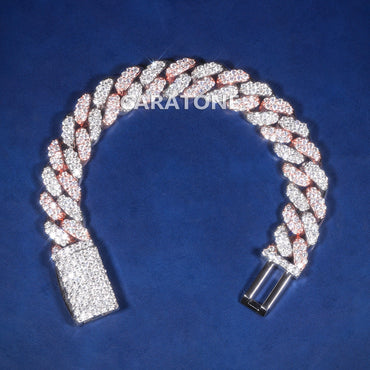 Two Tone Rose Gold & White Gold Fully Iced Out Diamond Cuban Link Bracelet with Pavé Box Clasp
