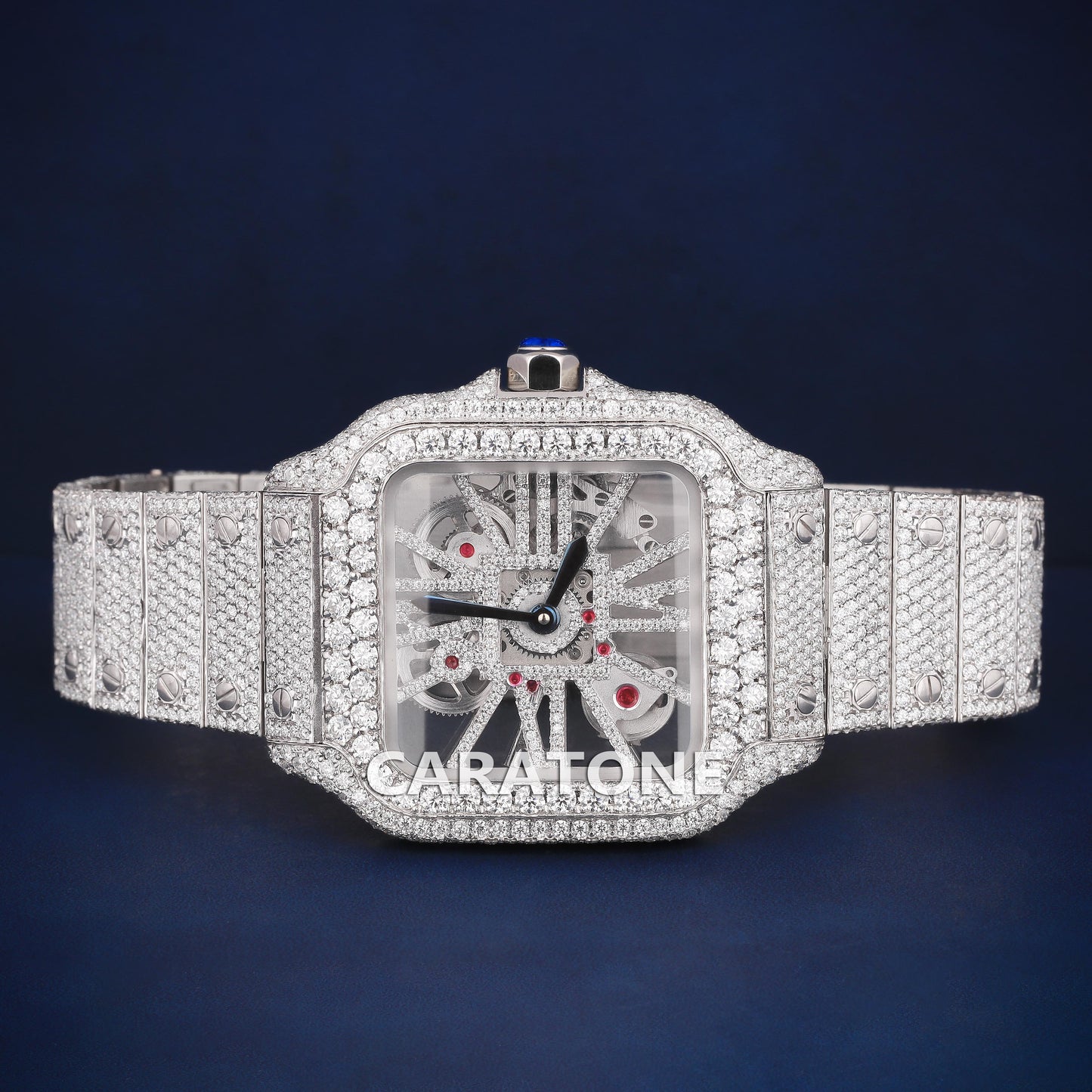Full Iced out Hip Hop skeleton diamond branded watch with diamond tester passed