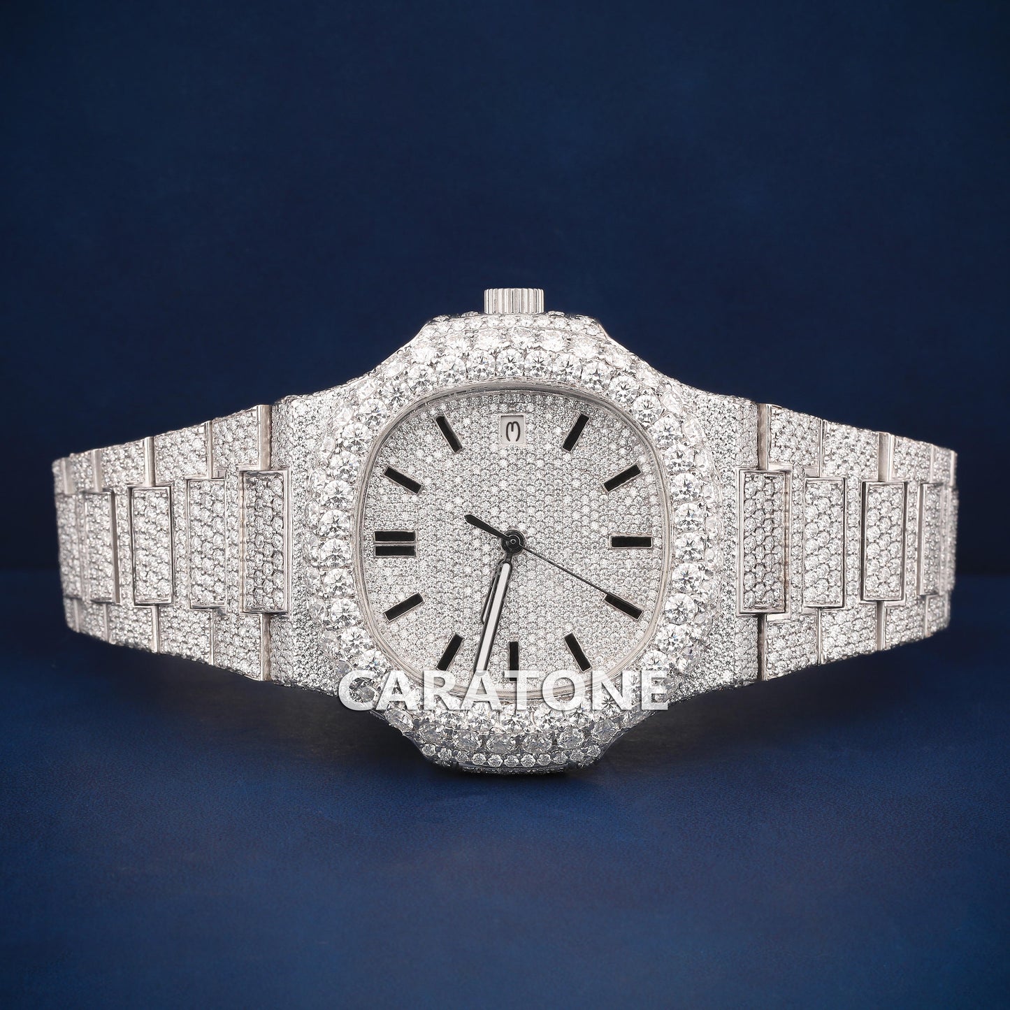 Hip Hop Full iced out white tone branded watch with D VVS clarity and diamond tester passed