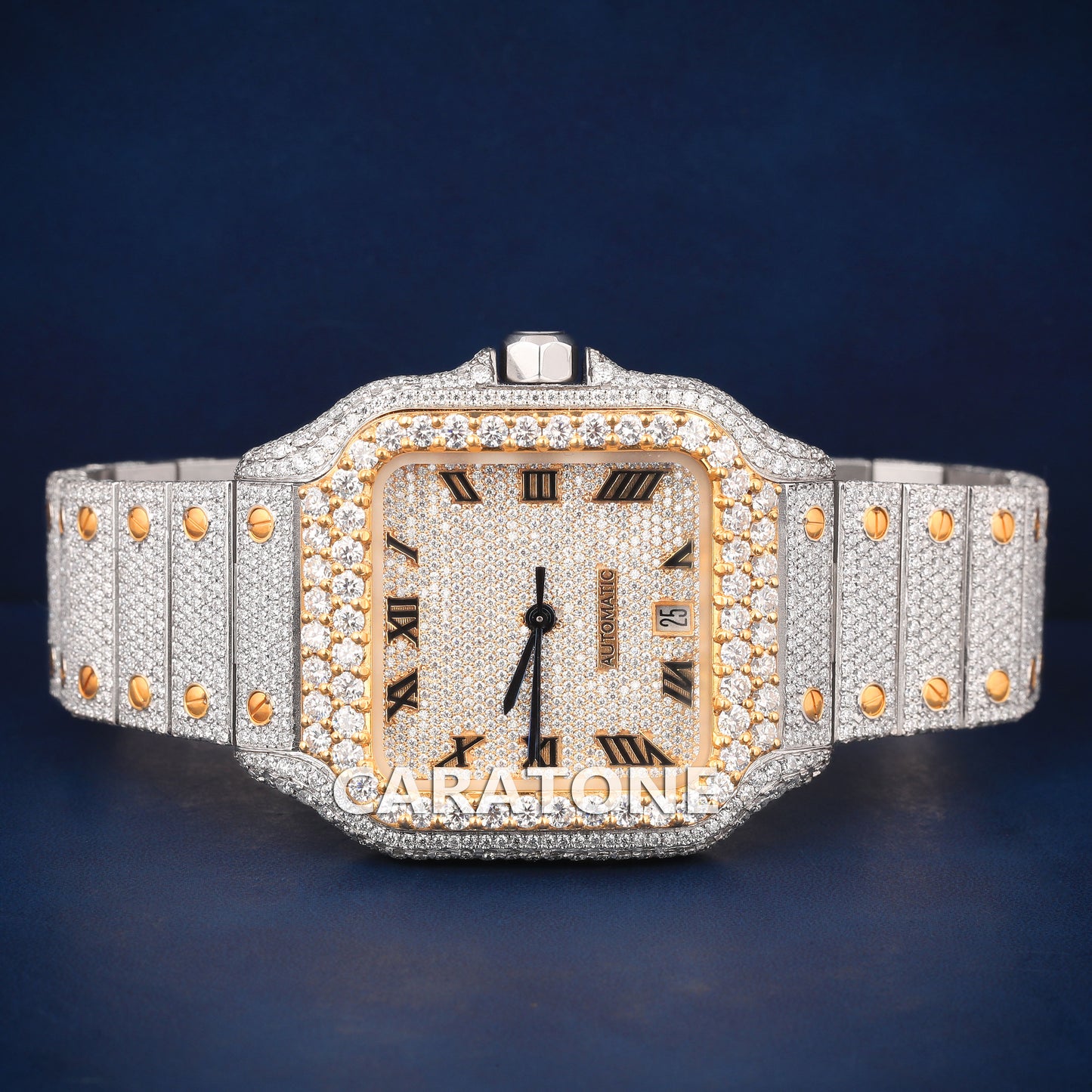 Full iced out Hip hop branded watch in two tone and Diamond tester passed