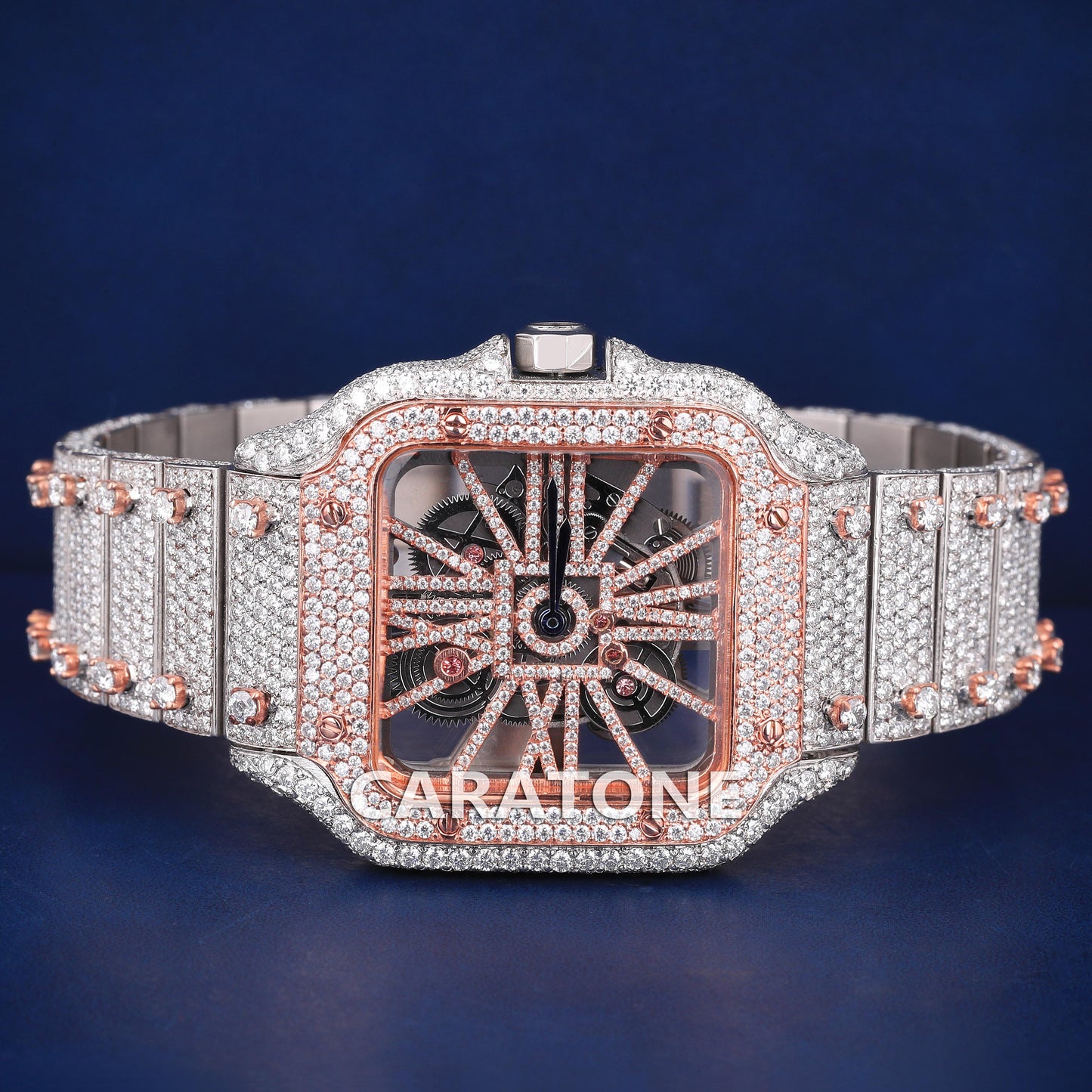Hip hop full iced out branded watch in two tone with D VVS clarity