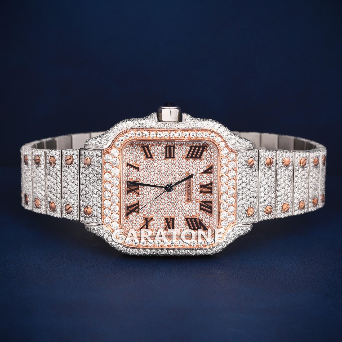 Full Iced out Hip Hop two tone  branded watch with D VVS Clarity