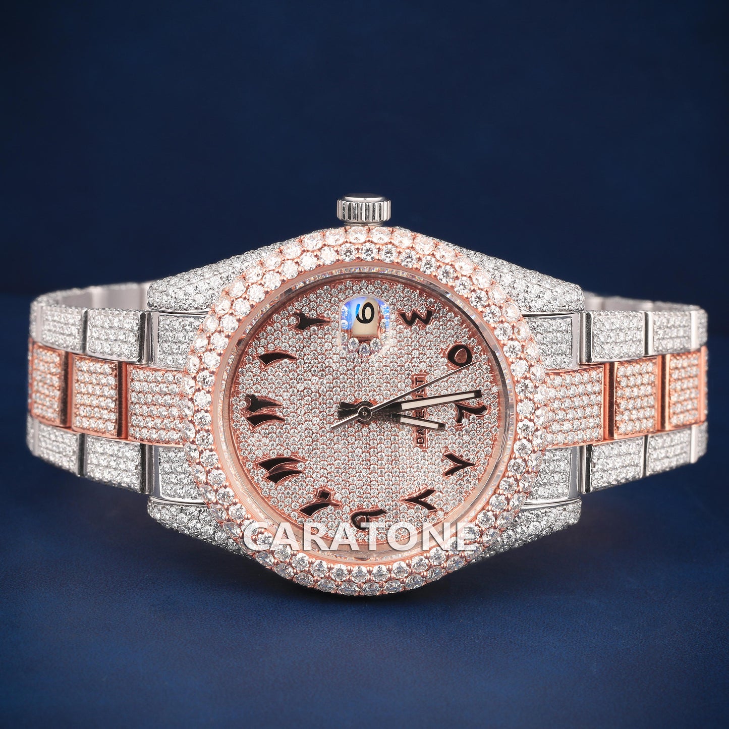 Hip hop Full iced out two tone branded watch with Arabic numerals with D VVS clarity