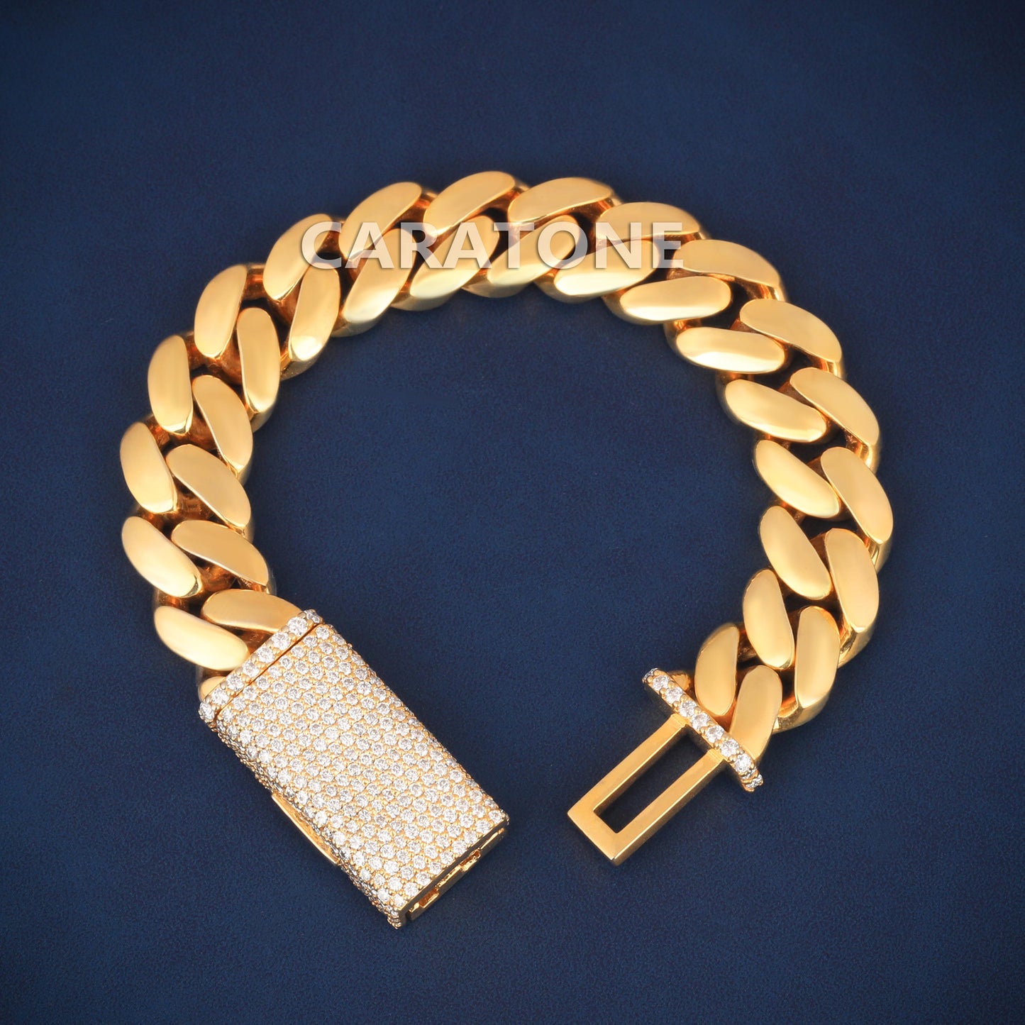 Luxury Cuban Link 14KT Gold Bracelet for Men with Iced Box Lock Clasp