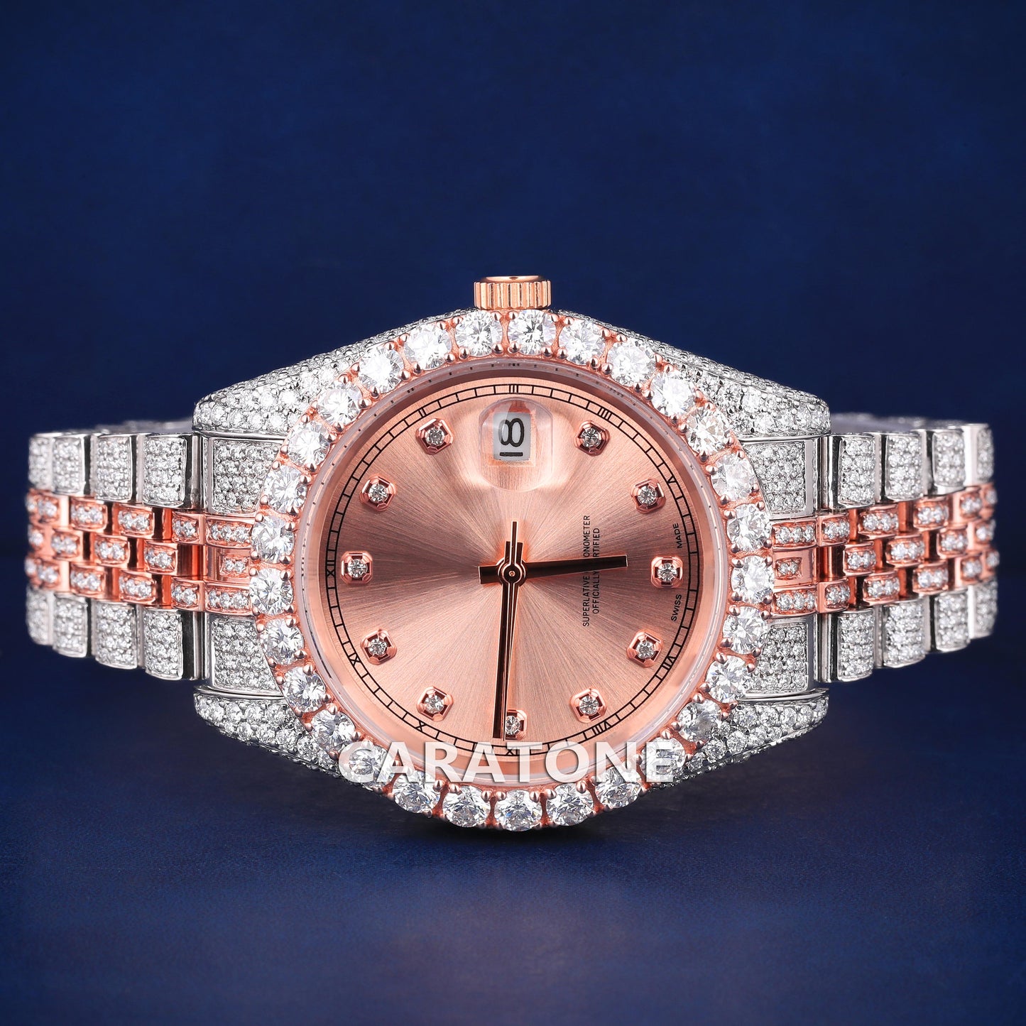 Full iced out without dial hip hop custom made branded watch in two tone with D VVS clarity