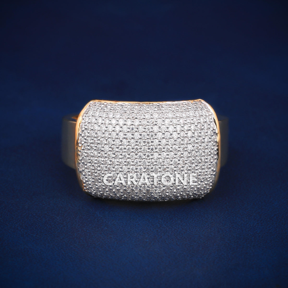 Men's Fully Iced Out Diamond Ring with Polished Gold Shank
