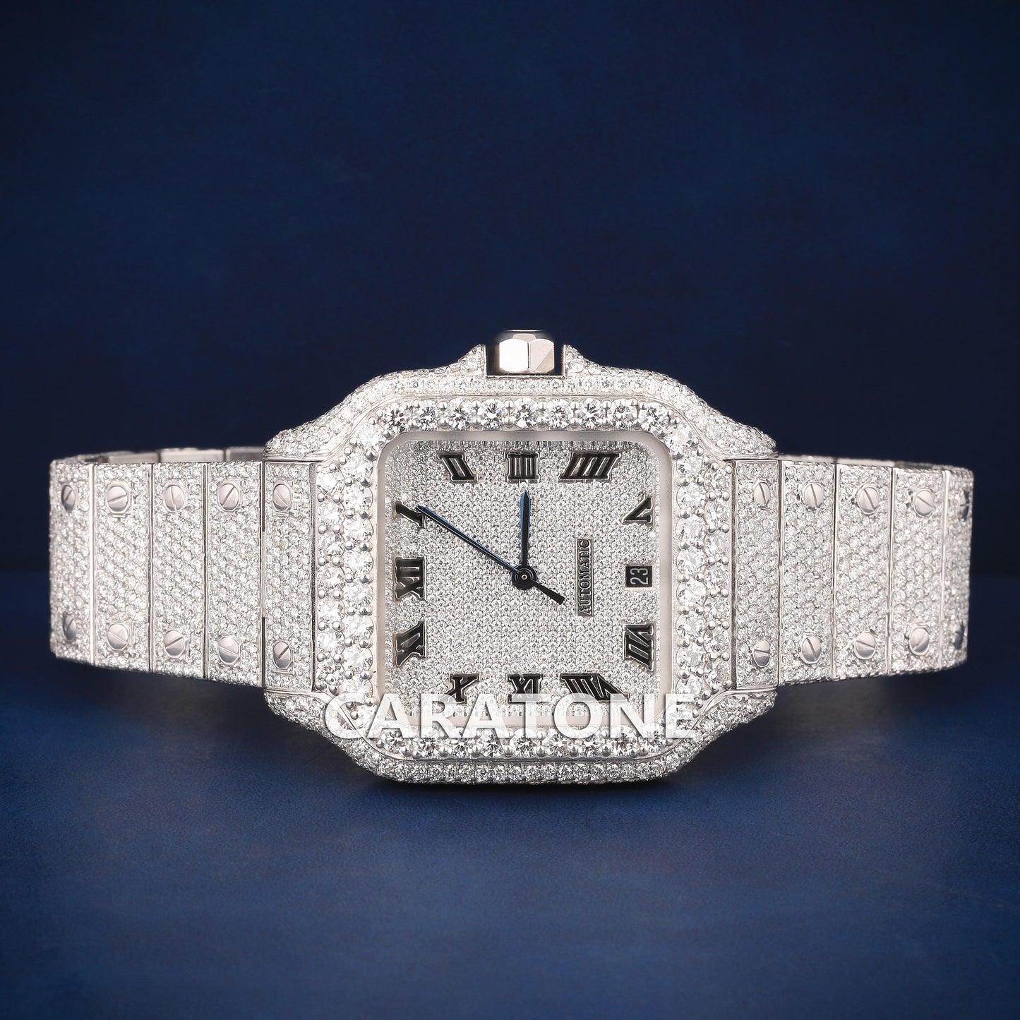 Full iced out Hip Hop branded watch in silver tone with D VVS CLARITY