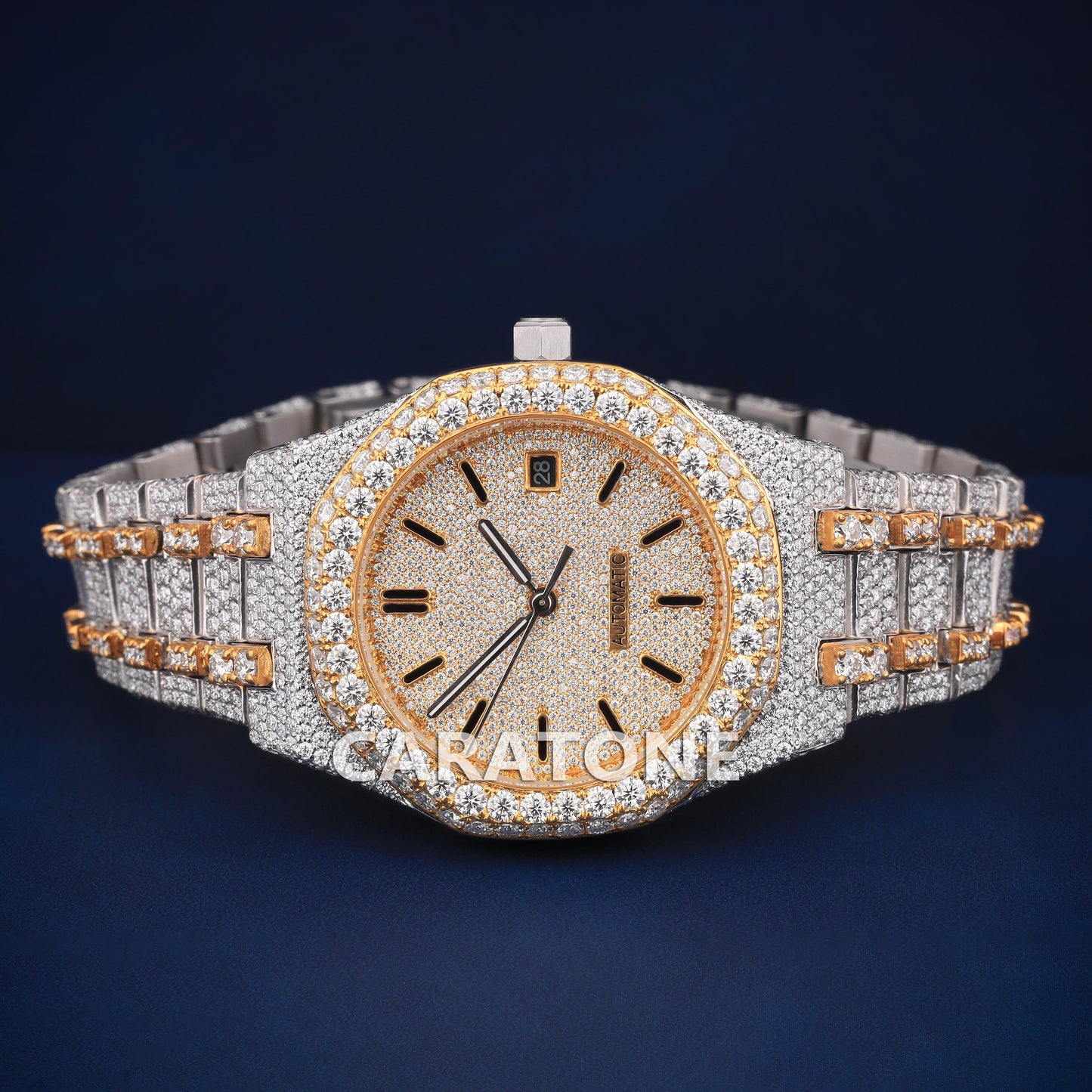 Hip hop custom made full iced out two tone watch with D VVS clarity