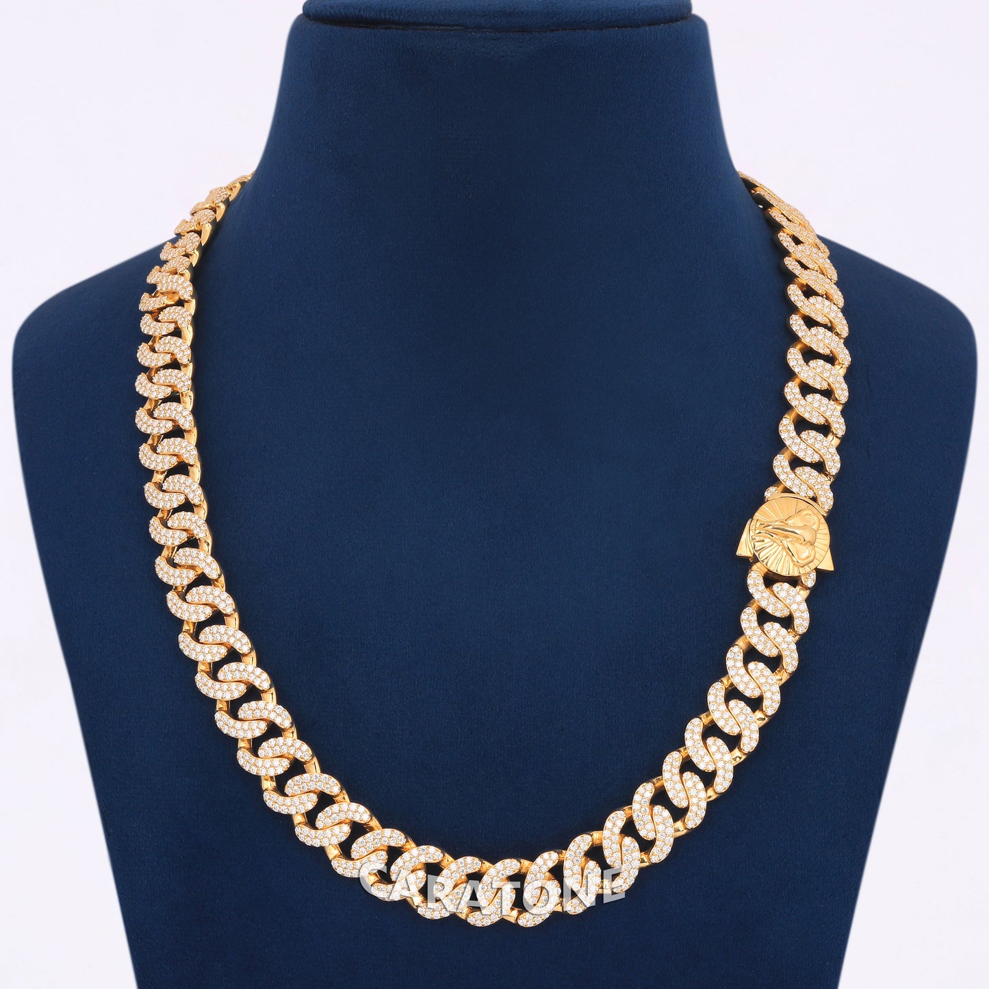 20 inch 13 mm custom made full yellow gold diamond curb chain