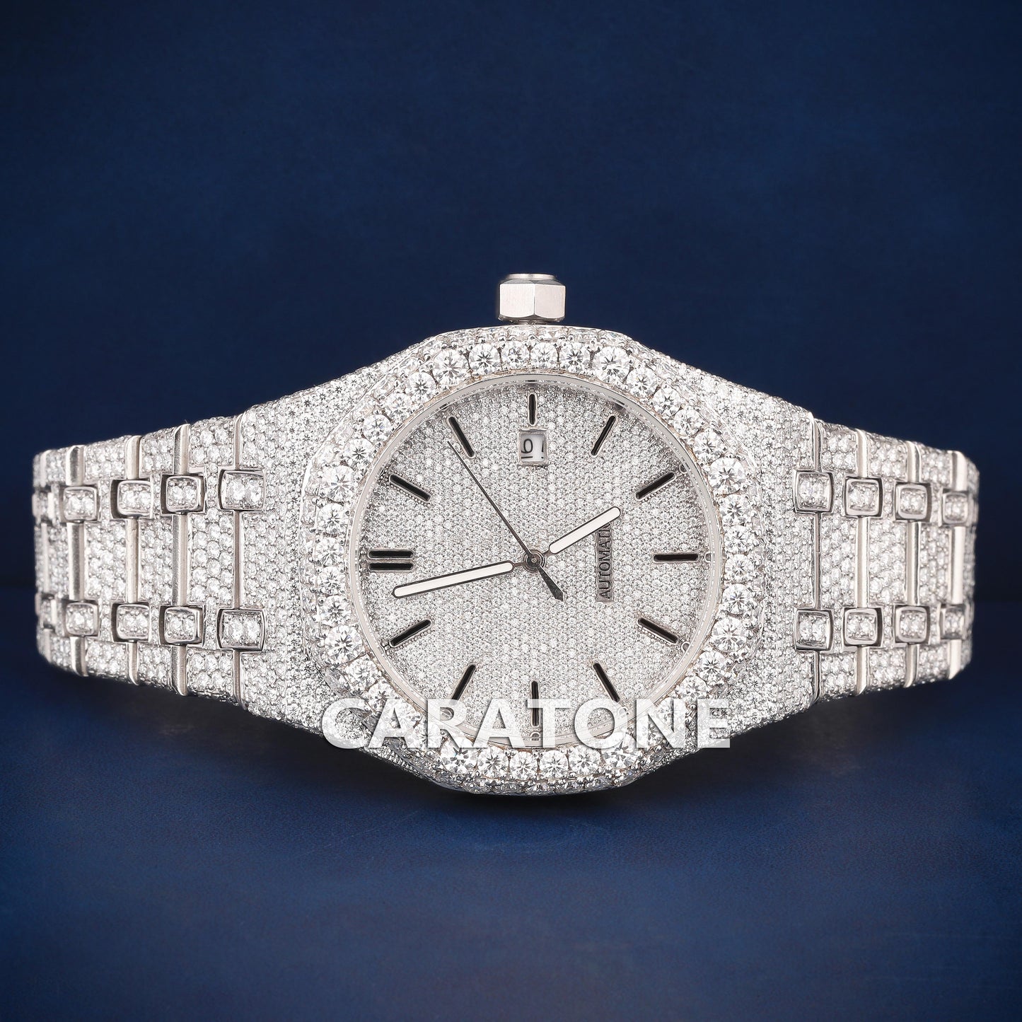 Hip hop Full iced out silver tone branded watch with D VVS clarity