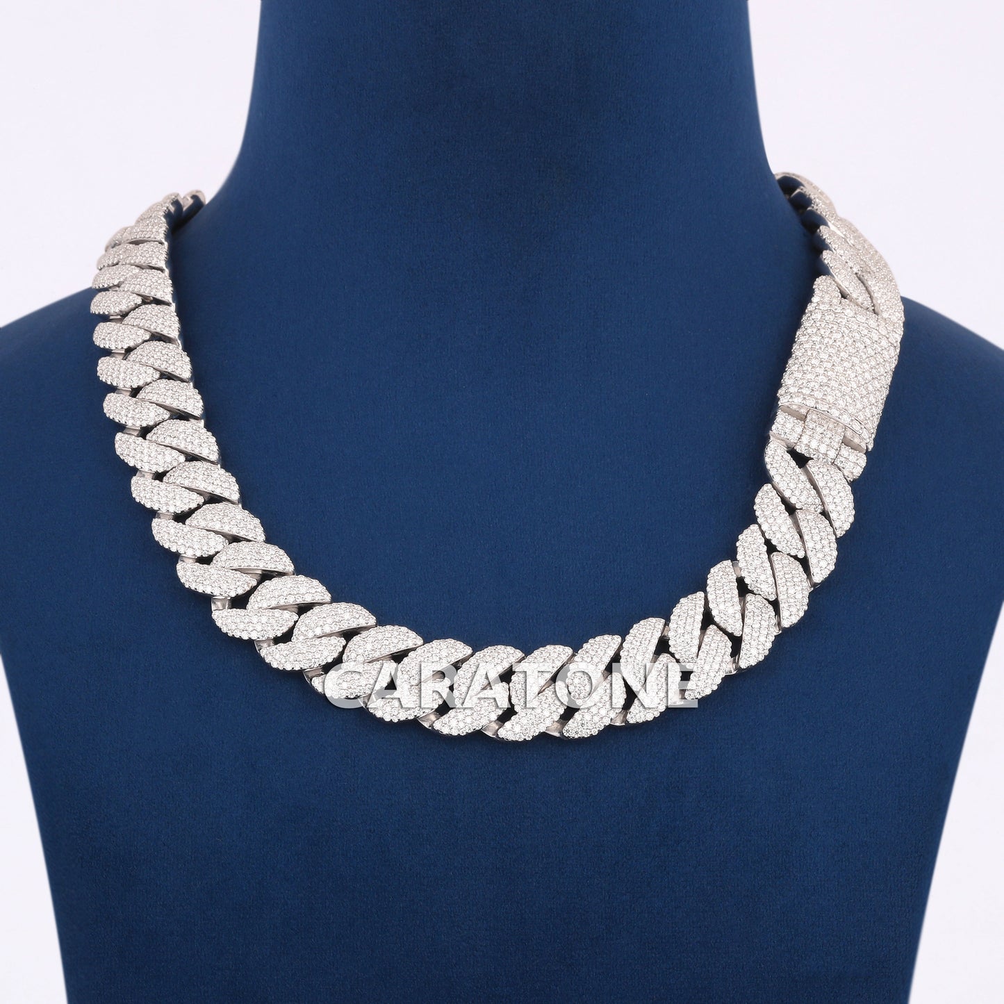 White Gold Iced Cuban Link Chain for Men in Bold Hip Hop Style with Full Diamond Shine