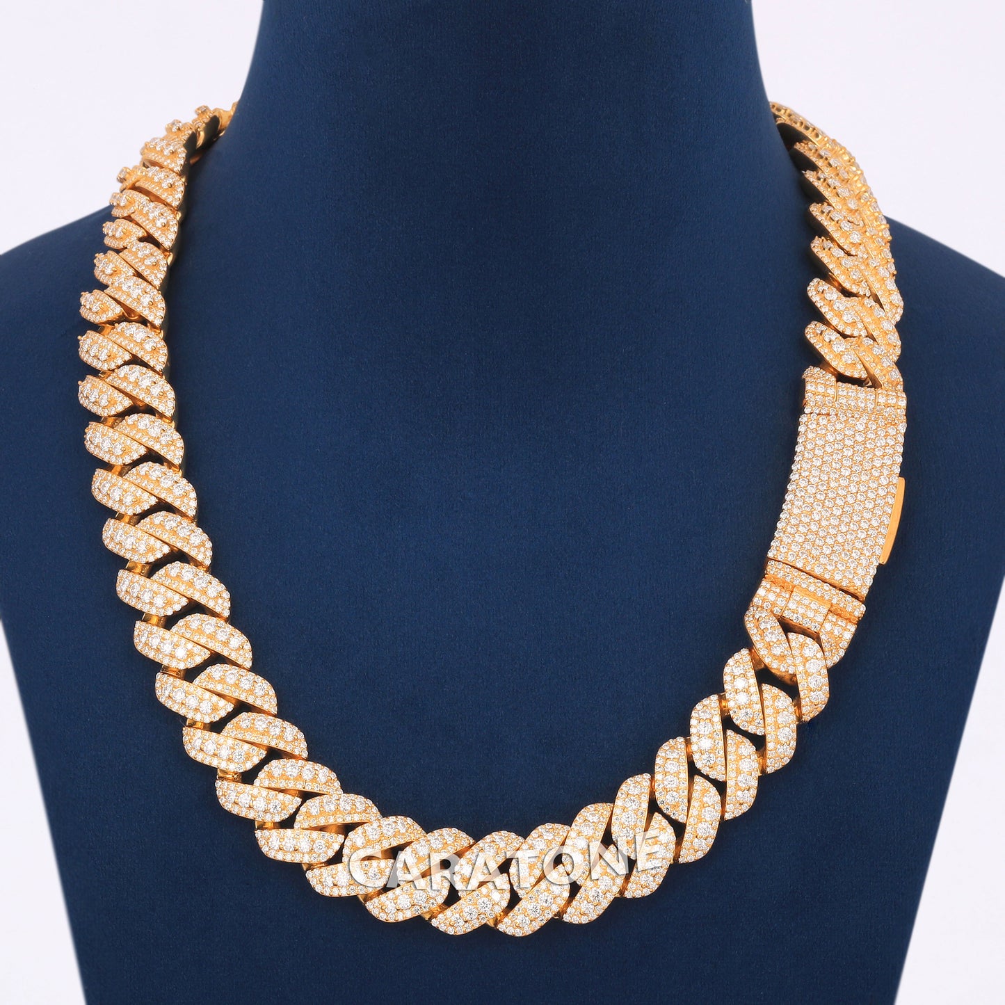18K Gold Cuban Chain with Full VVS Iced Out Links & Luxury Clasp Lock