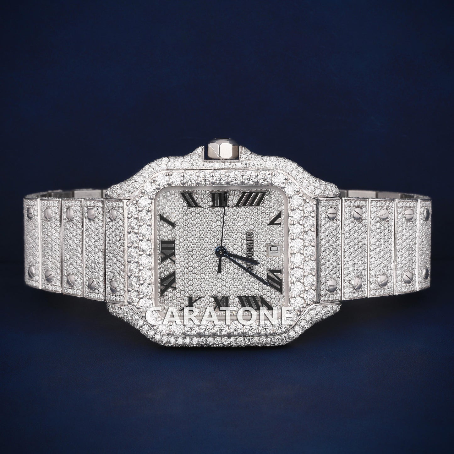 Full Iced out Hip Hop branded watch with D VVS clarity