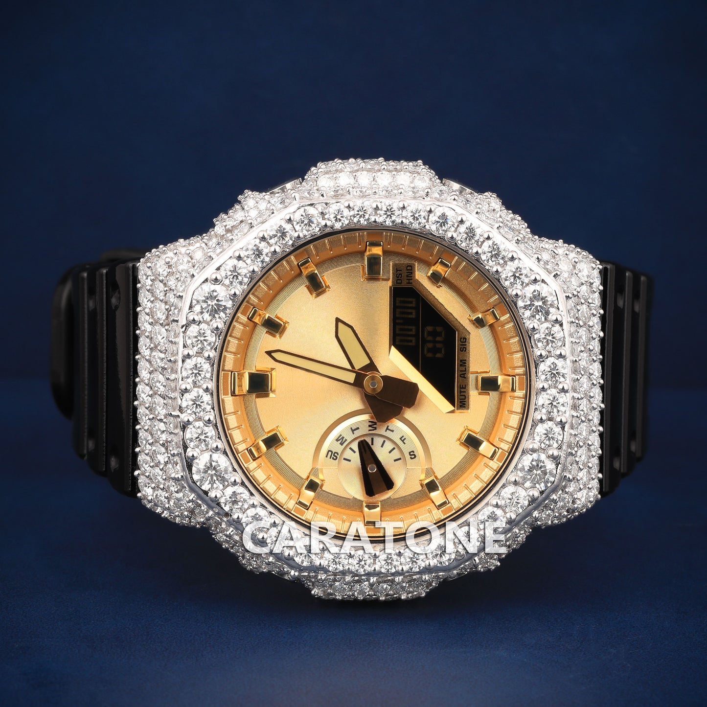 Half iced out without dial Hip hop branded watch with Black Band with D VVS Clarity
