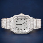 Full iced out dial Hip hop branded watch in silver tone with D VVS clarity