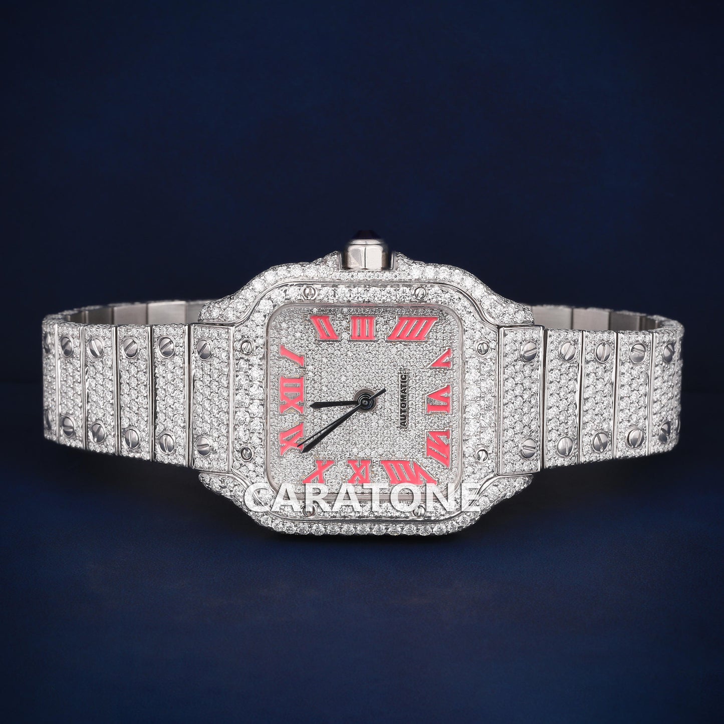 Full Iced out Hip Hop branded watch with Red numerals in it and with D VVS clarity