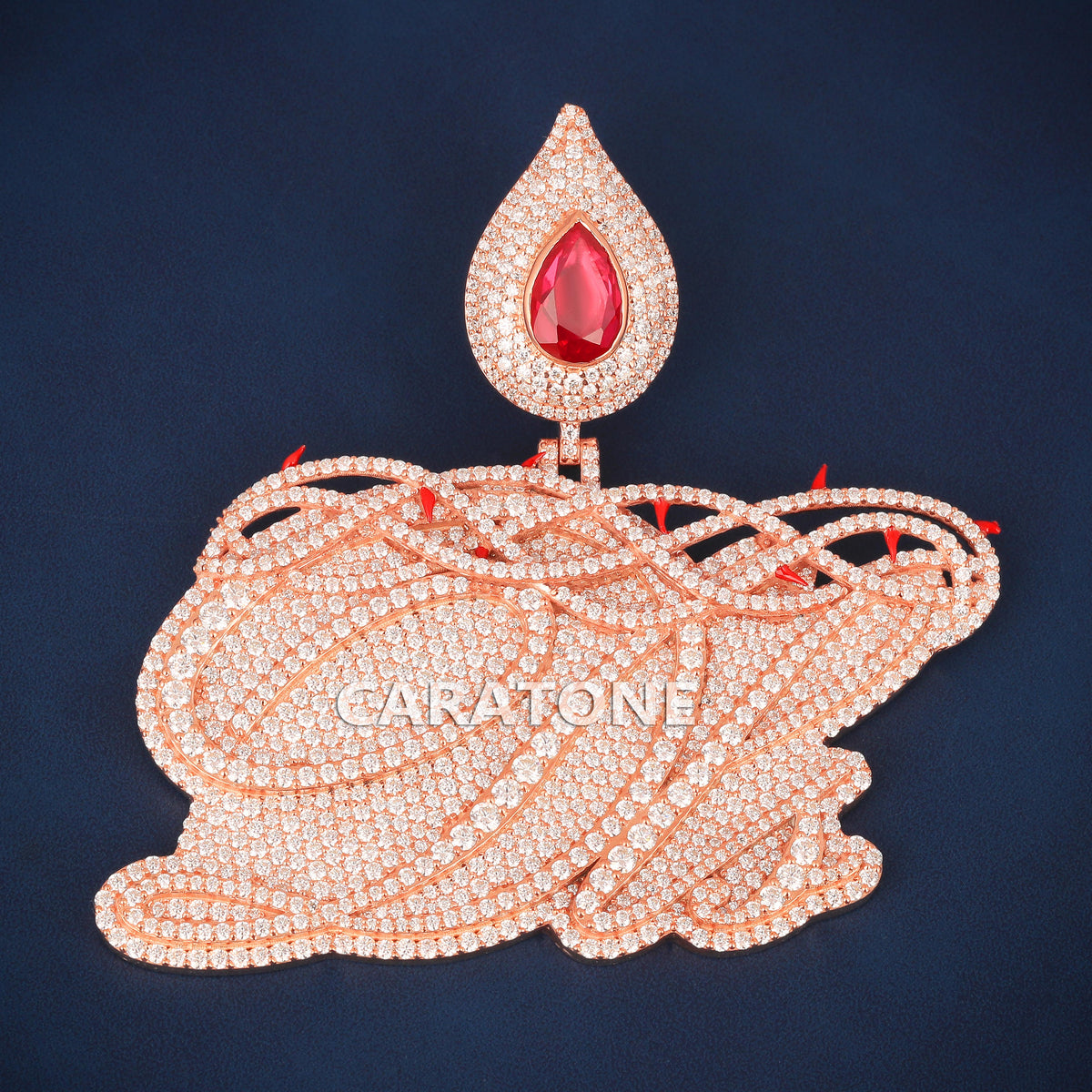 Fully Iced Out Graffiti Letter Pendant with Blood Drop Design & Lab Grown Diamonds