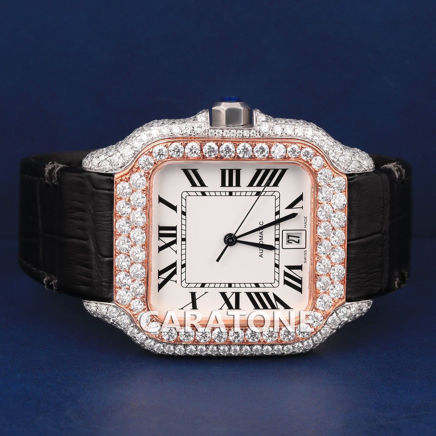 Half iced out without dial hip hop custom made watch with black leather band