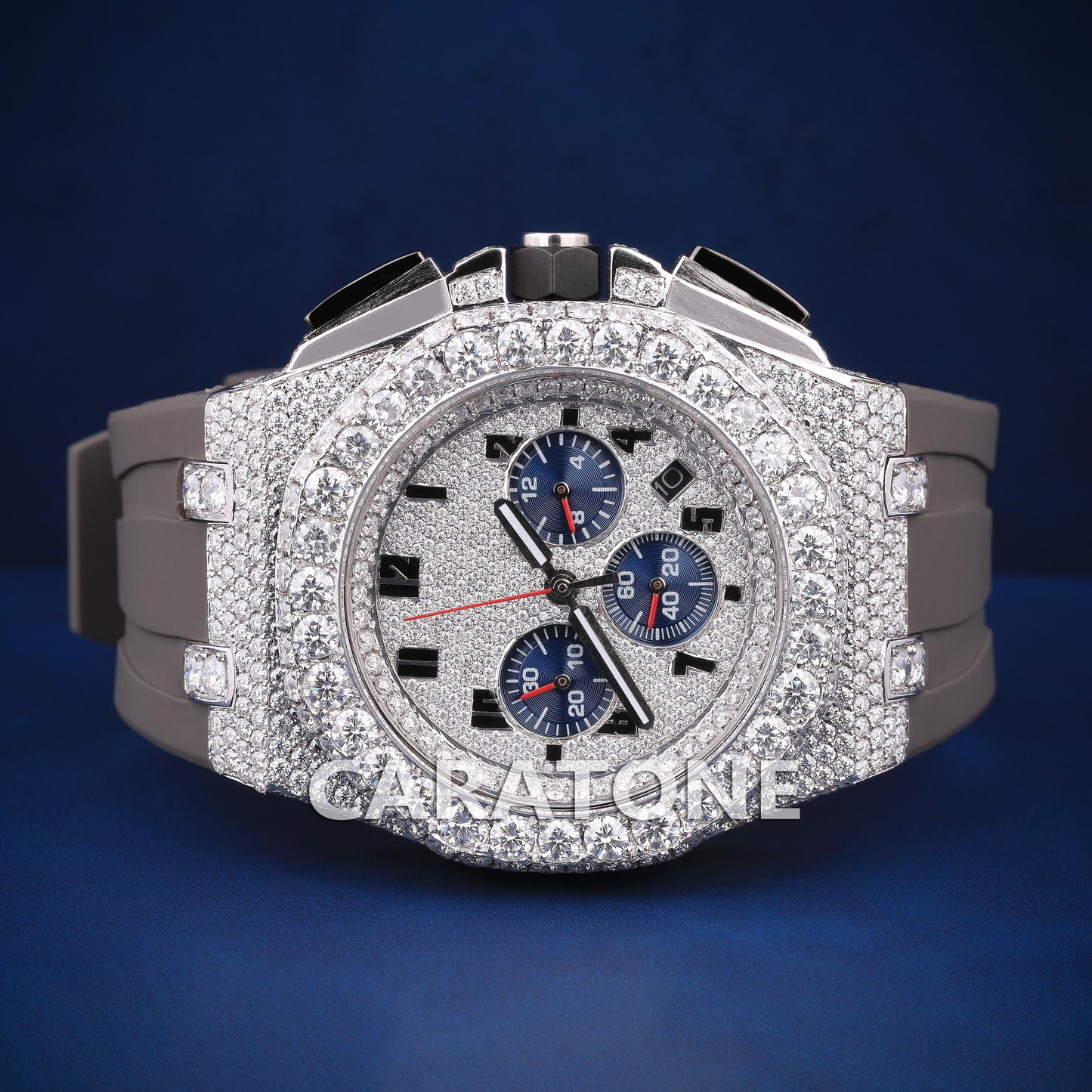 Hip hop custom made half iced out with Grey band and diamond tester passed branded watch