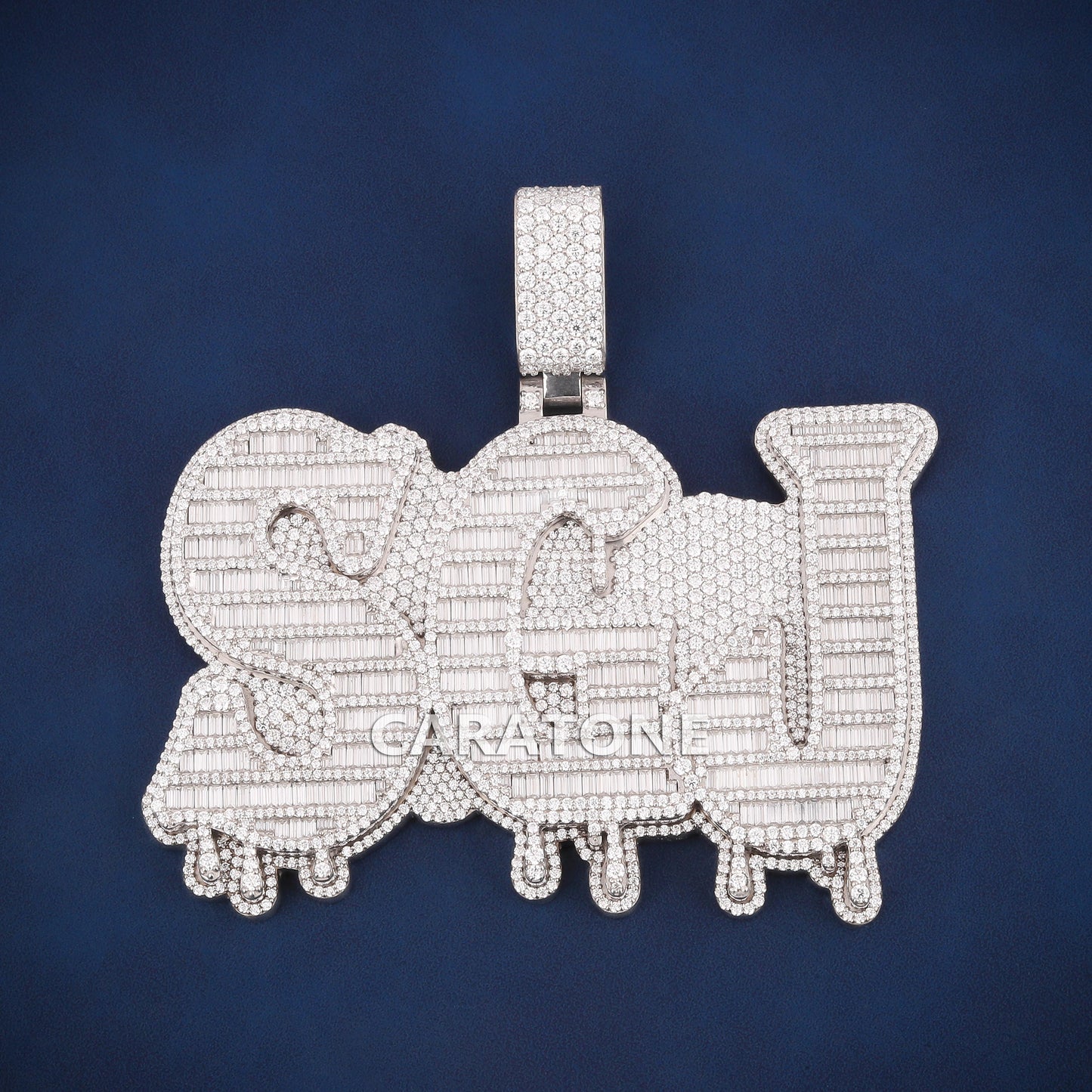 925 Sterling silver custom letters baguettes lab diamond pendant