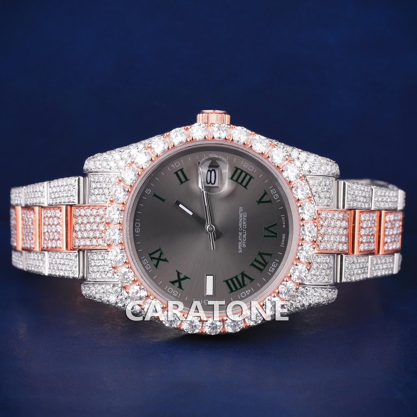 Full iced out without dial hip hop custom made branded watch in two tone with black dial