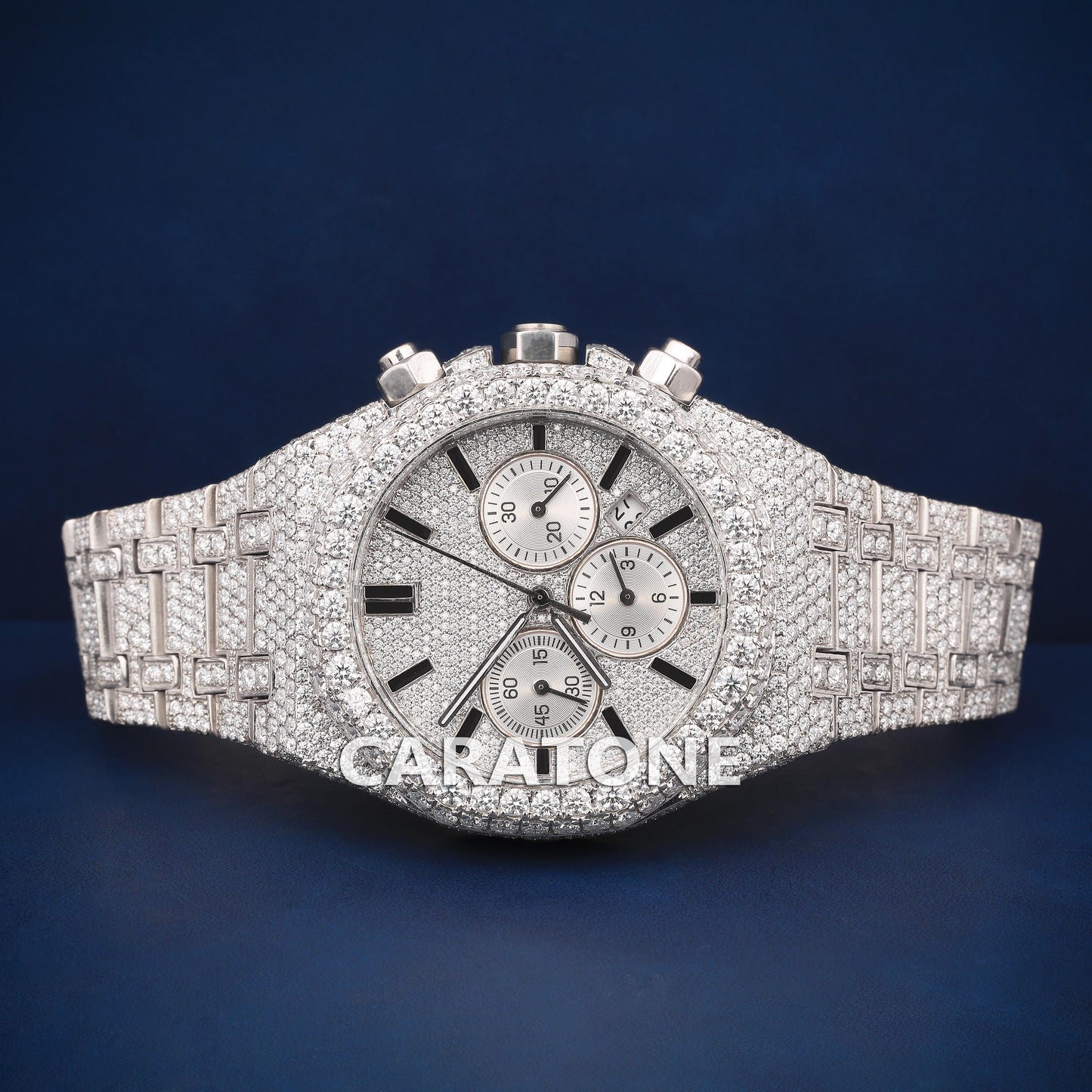 Hip Hop Full iced out white tone branded watch with D VVS clarity