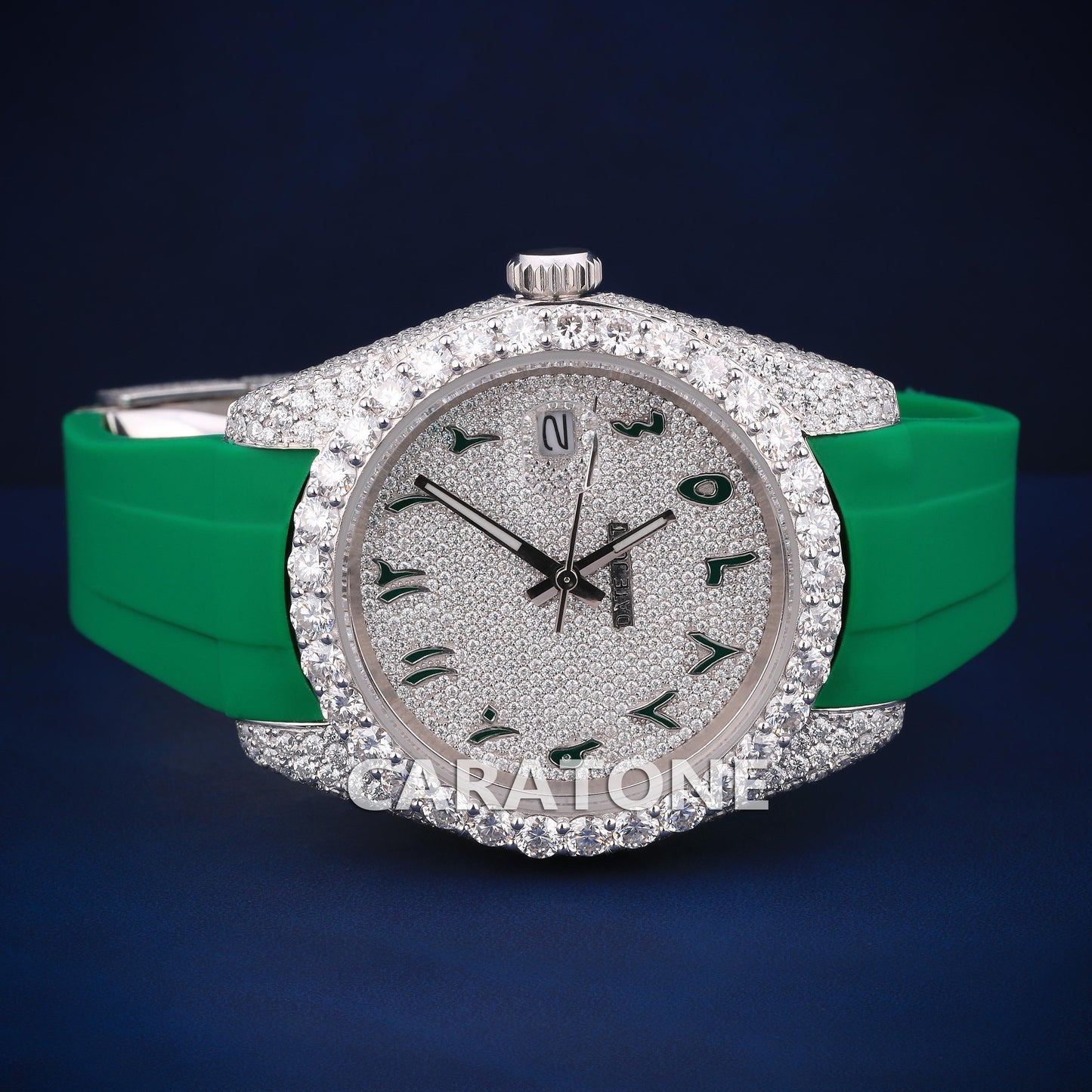 Hip hop custom made half iced out with green band diamond tester passed watch