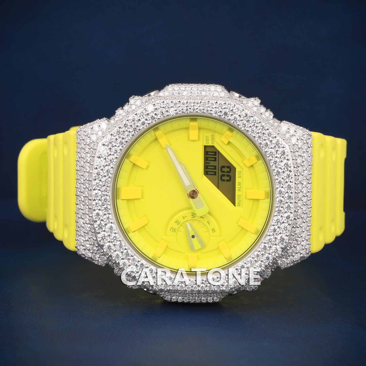 Half iced out without dial Hip hop branded watch with Yellow band and Diamond tester passed (Copy)
