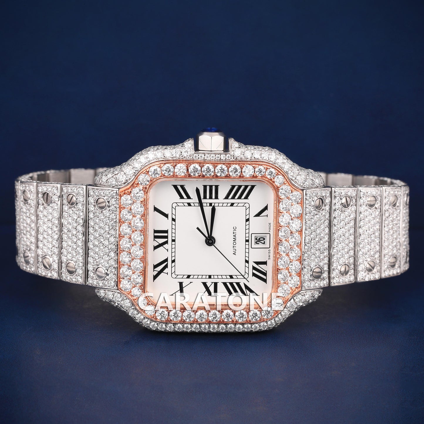 Ful iced out Hip hop branded Custom made watch with Two tone and diamond tester passed
