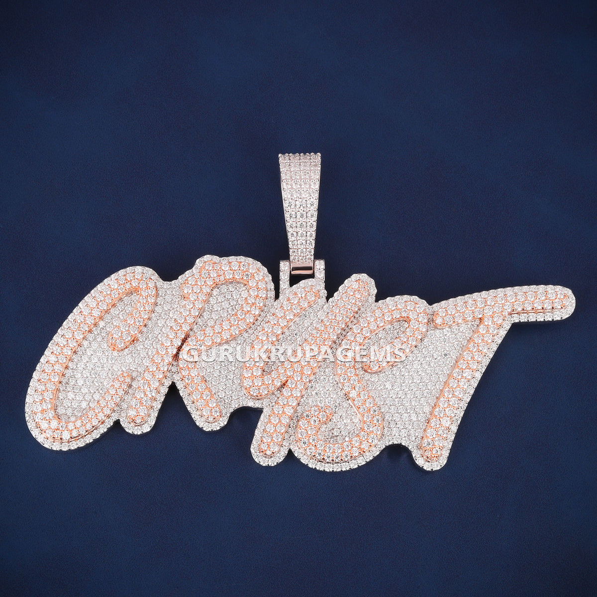 Fully Iced Out CRYST Diamond Nameplate Pendant with Lab Grown Diamonds