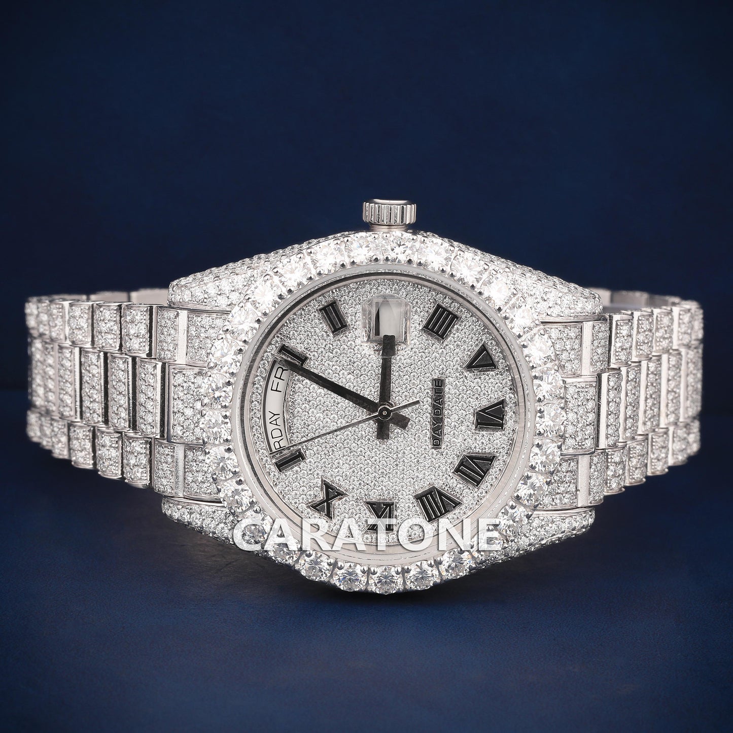 Full iced out Hip Hop branded watch in silver tone with D VVS CLARITY and diamond tester passed