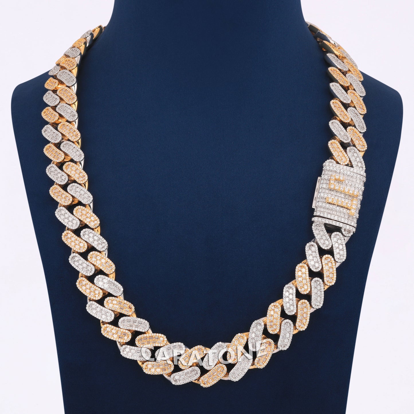 24 Inch 20 MM Two Tone Gold With Small Round And Baguette Cut Diamond Chain