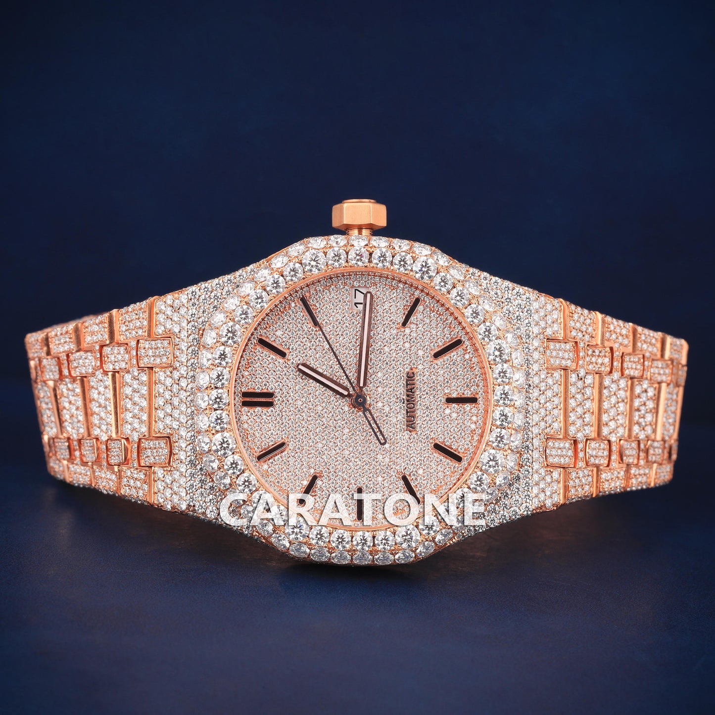 Full iced out Hip hop branded watch with Rose gold tone with  D VVS clarity