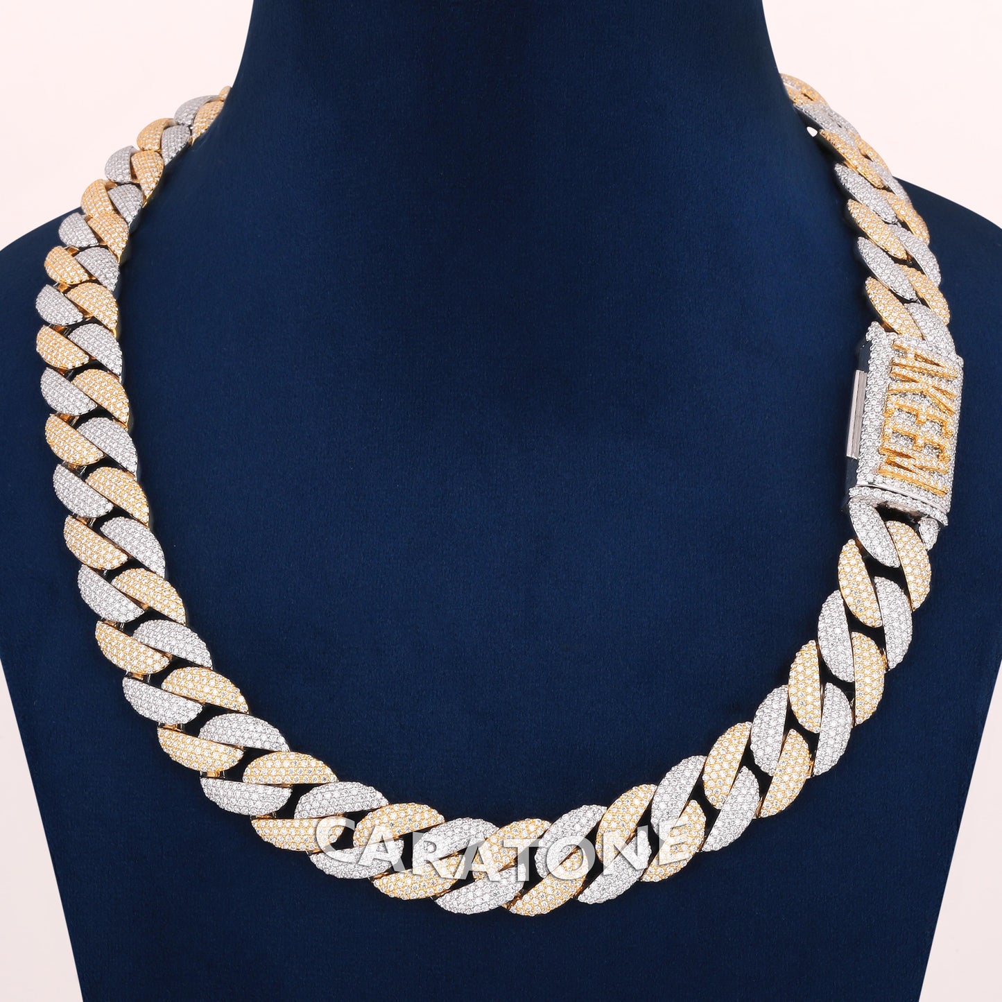 20 inch 15 mm hiphop cuban link diamond chain two toned