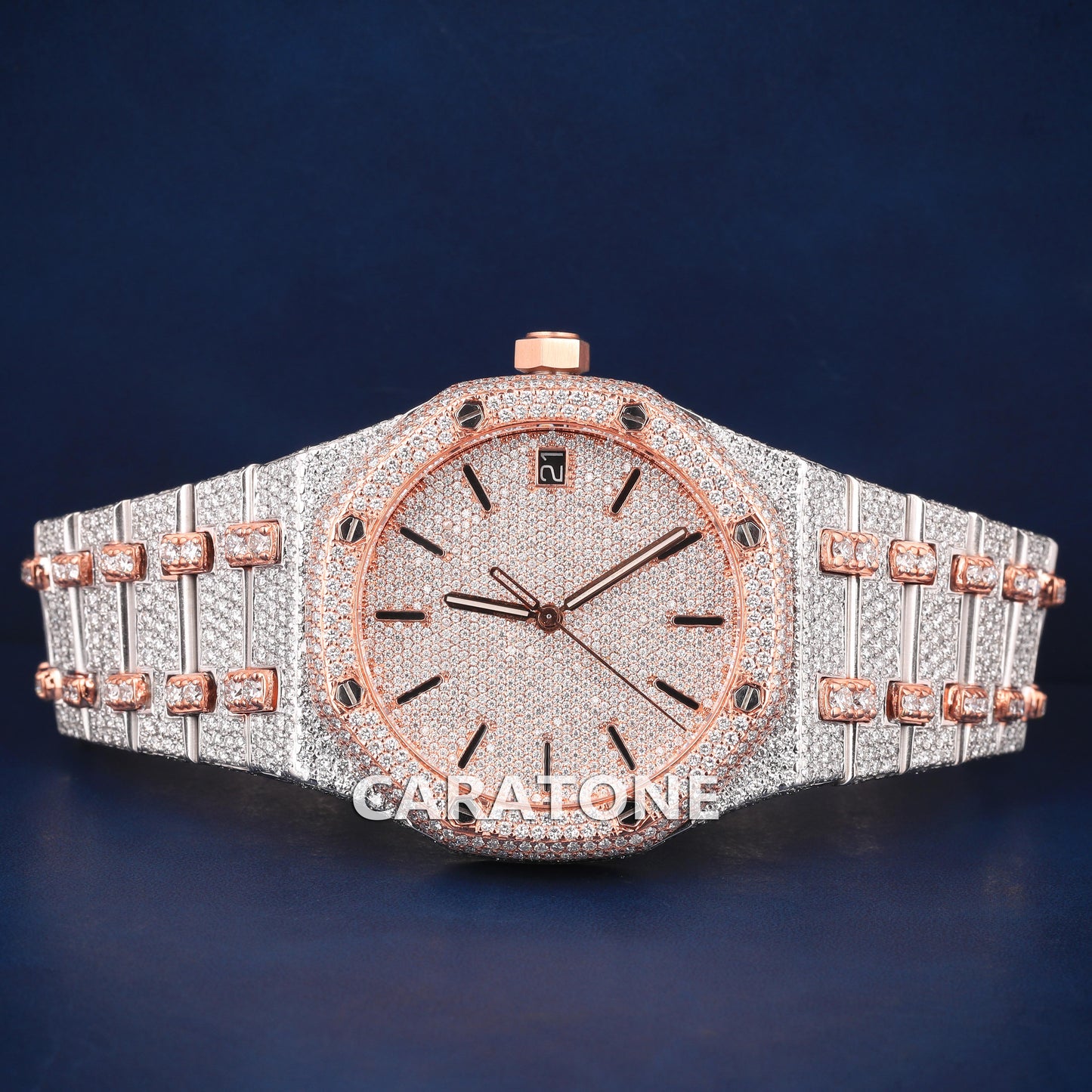 Full iced out Hip hop branded Custom made watch with Two tone and diamond tester passed