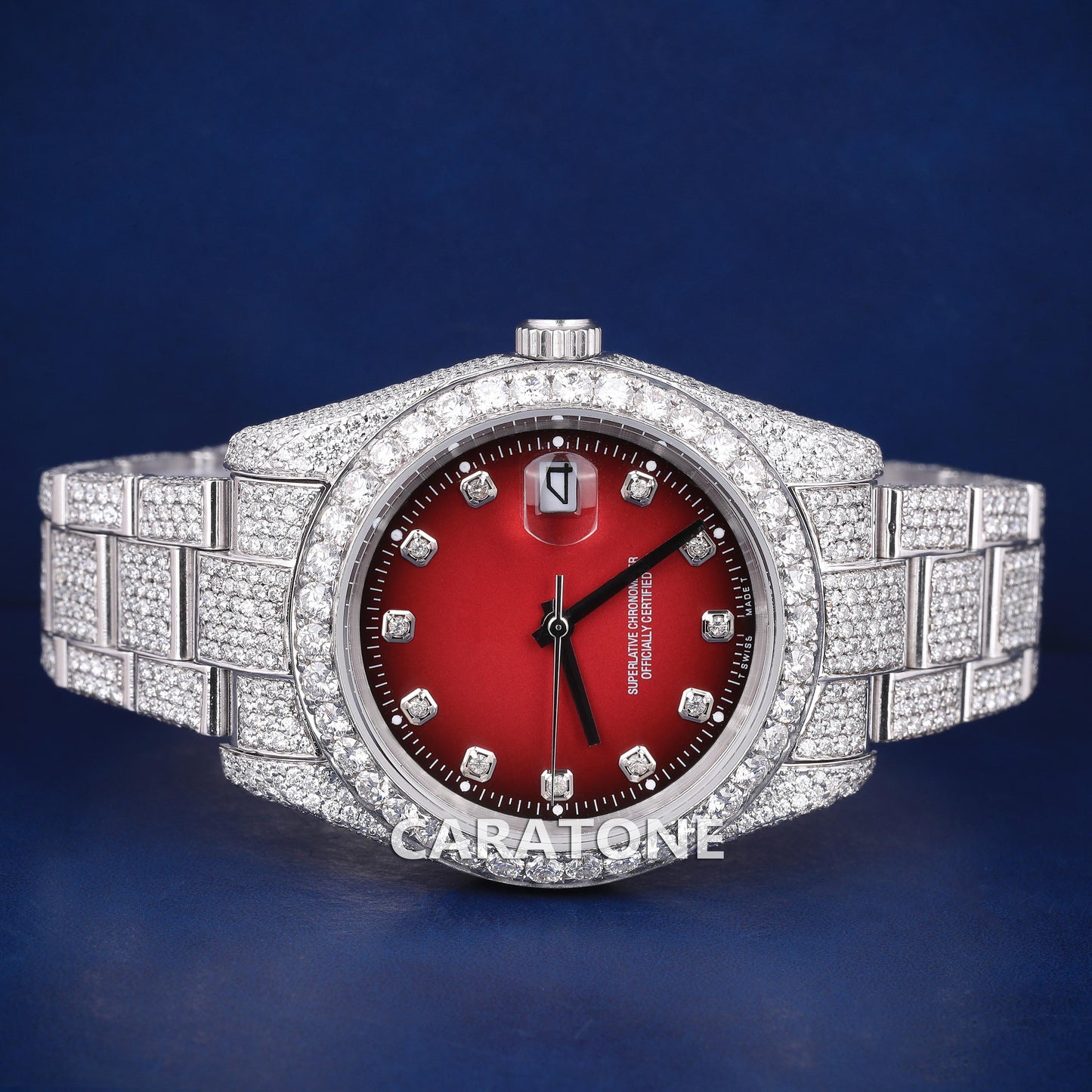 Full iced out without dial hip hop custom made branded watch with red dial in it