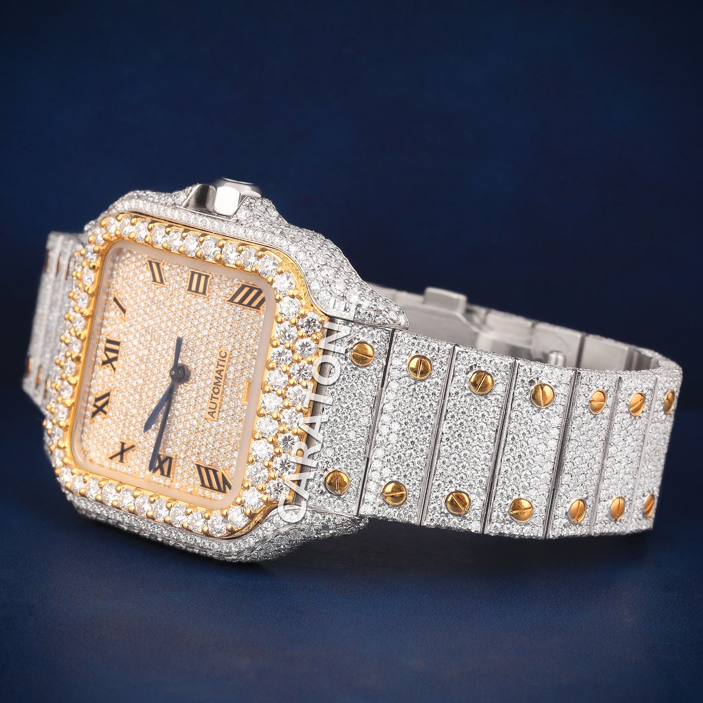 Full iced out Hip hop branded watch in two tone and Diamond tester passed