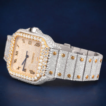 Full iced out Hip hop branded watch in two tone and Diamond tester passed