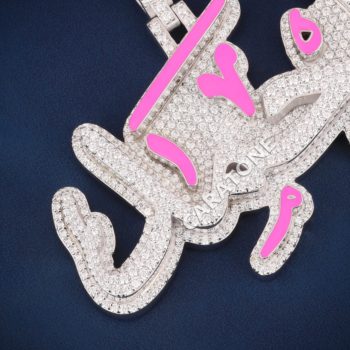 Custom Iced Out Arabic Calligraphy Hip Hop Pendant with Pink Enamel & Lab Grown Diamonds