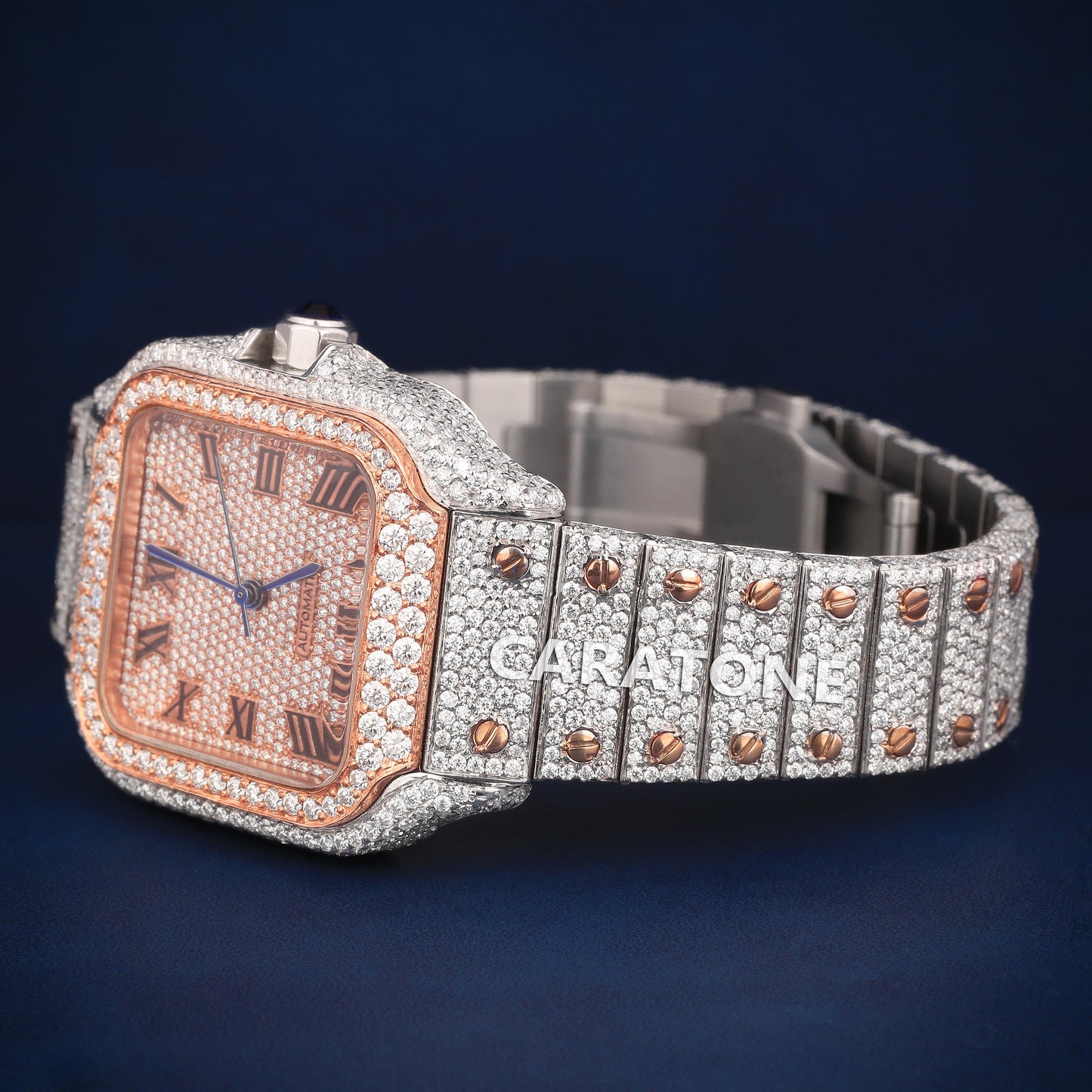 Full Iced out Hip Hop two tone  branded watch with D VVS Clarity