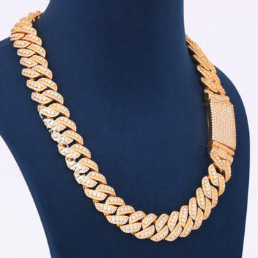 18K Gold Cuban Chain with Full VVS Iced Out Links & Luxury Clasp Lock