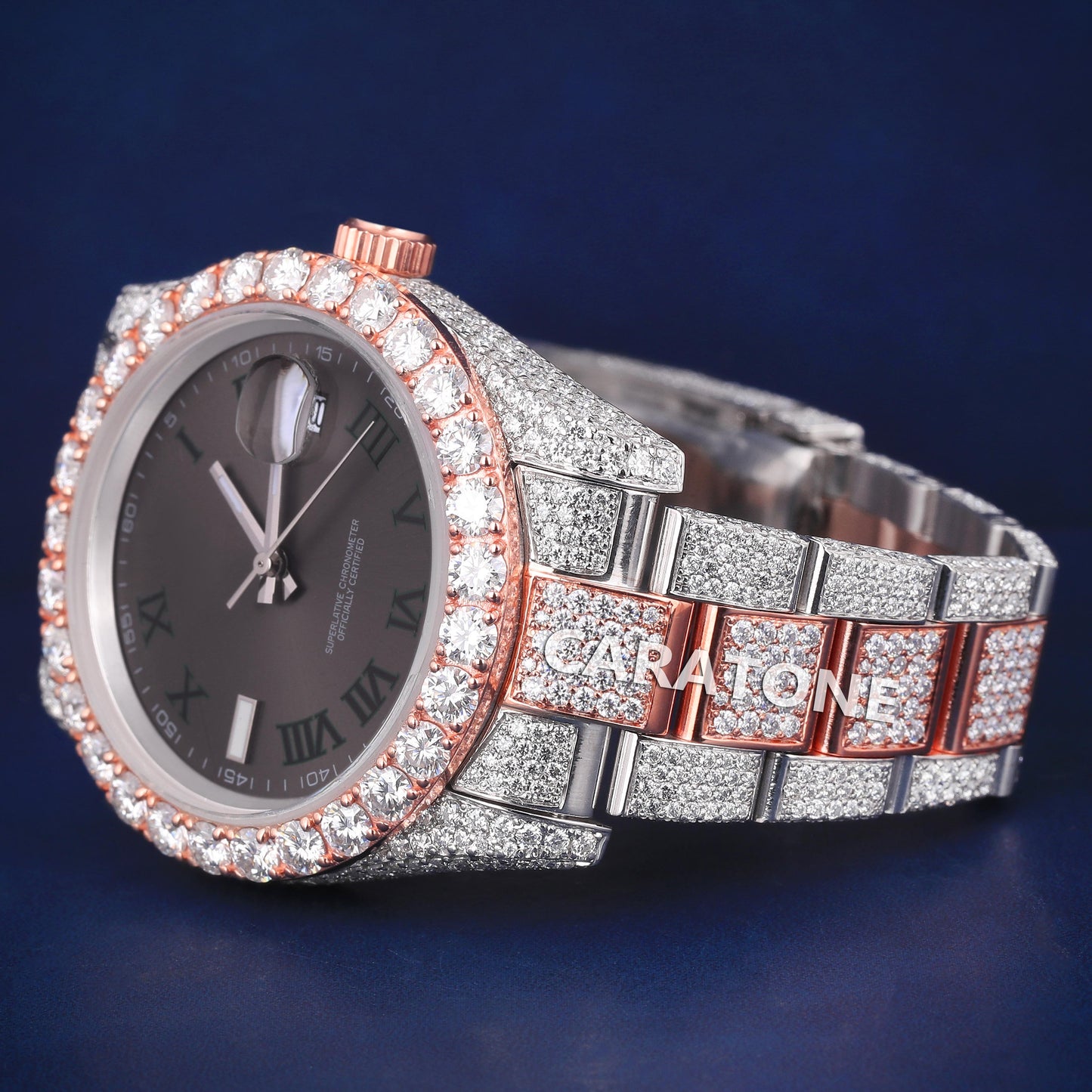 Full iced out without dial hip hop custom made branded watch in two tone with black dial