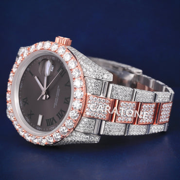 Full iced out without dial hip hop custom made branded watch in two tone with black dial